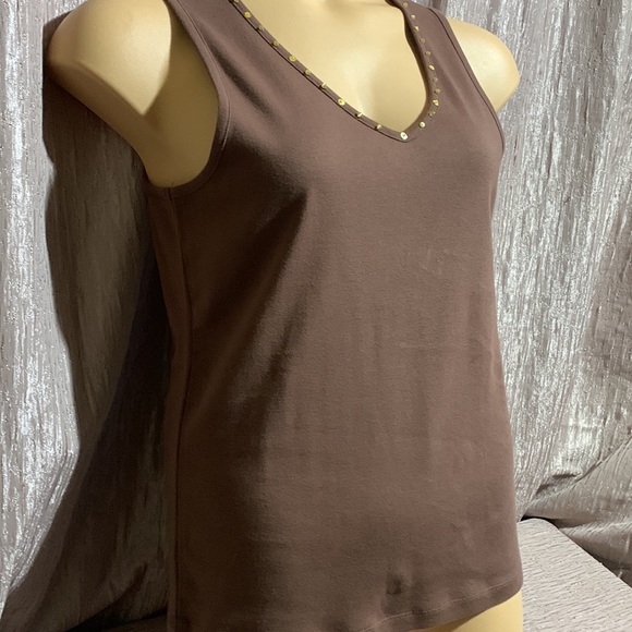 Crazy Horse Tank Top Dark Brown XL Pullover Stretchy V-neck Cotton Sequin - Picture 4 of 12